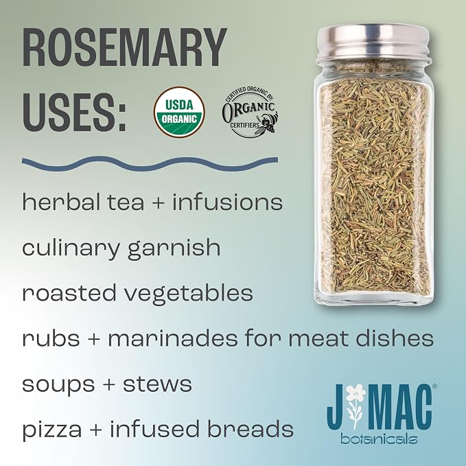 J MAC BOTANICALS Organic Rosemary Leaves (4 oz) Fresh Dried Leaf Herb, Packaged in the USA, Certified USDA Organic