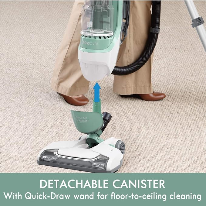 Kenmore DU3017 Friendly Upright Bagless 2-Motor Crossover Max Beltless Vacuum Cleaner with Lift-Away Design, Pet Handi-Mate, Triple HEPA, Height Adjustment, 3 Cleaning Tools, Light Green | 2-Motor Crossover Max, Beltless, Lift-Away Design, Pet Handi-Ma...