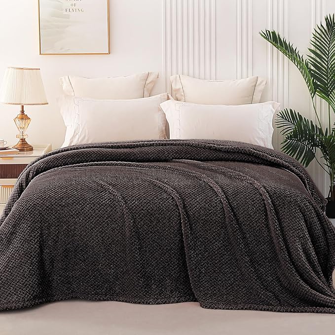 Whale Flotilla Soft Fleece Queen Size Bed Blanket, Coffee | 90x90 Inch, Suitable for Bed, Fluffy Fuzzy Jacquard Blankets for All Season, Lightweight and Cozy