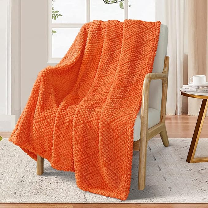 Whale Flotilla Soft Fleece Throw Blanket for Couch, Burnt Orange | Jacquard Waffle Blankets for Home Decor, Lightweight and Cozy, All Season Suitable, 50x60 Inch
