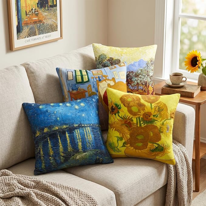 Abstract Pillow Covers Set of 4 Vincent Van Gogh Cushion Covers Decorative Pillow Cases 18x18 inches
