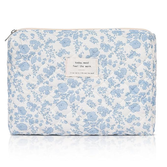 honitty Makeup Pouch,Quilted Cosmetic Bags,Large Floral Make Up Organizer for Women