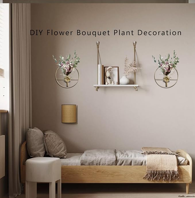 M-Dazzling Metal Plants Wall Hanging Decor; Metal Wall Hanging Vase; Living Room, Bedroom, Bathroom, Dining Room, Plant Mounted Decor (Golden Rose)