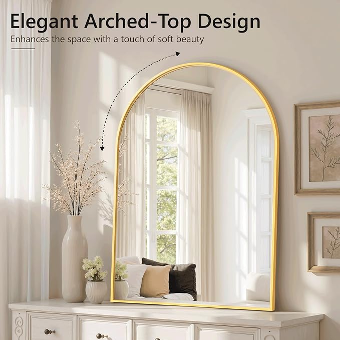 Arched Bathroom Mirror for Wall, 38" x 26" Metal Frame Vanity Mirror, Gold | Aluminium Alloy Frame, HD Shatterproof Glass, for Bathroom Over Sink , Entryway, Bedroom, Living Room