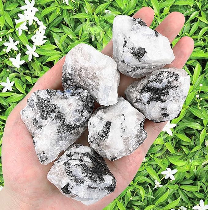 LAIDANLA Rainbow Moonstone 2" Natural Rough Stones Crystal Large Raw Crystals Bulk Healing Cuarzo Gemstones for Reiki Healing Tumbling Fountain Rocks Wire Wrapping Decoration 4PCS 0.55lb