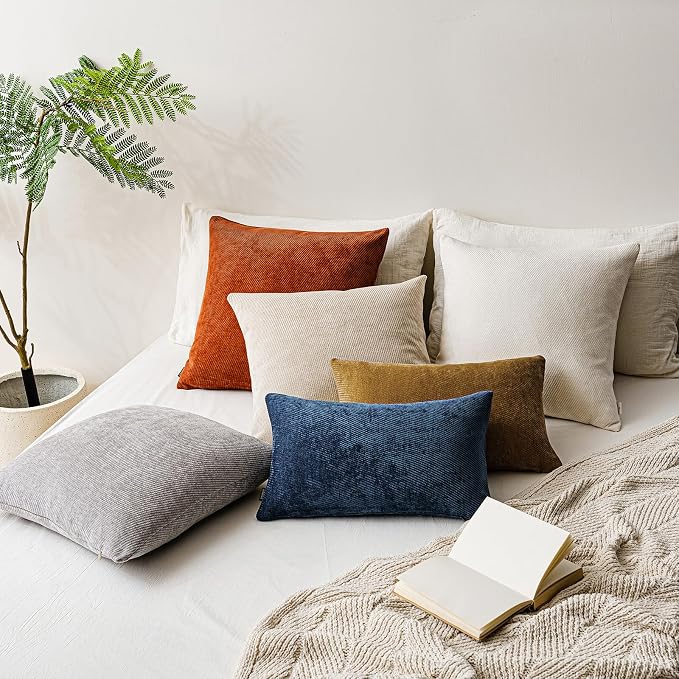 Fall Decorative Throw Pillow Covers Pack of 2,18x18 Inch Warm Brown | Twill Chenille Cushion Covers for Sofa Living Room Couch Bed
