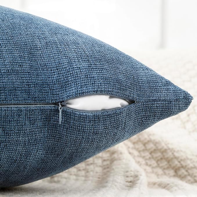 Decorative Chenille Throw Pillow Covers 26x26 Euro Shams Steelblue | Pack of 2 Square Soft Cozy Concise Modern Farmhouse Fall Cushion Cases for Sofa Couch Bed Living Room Home Decor