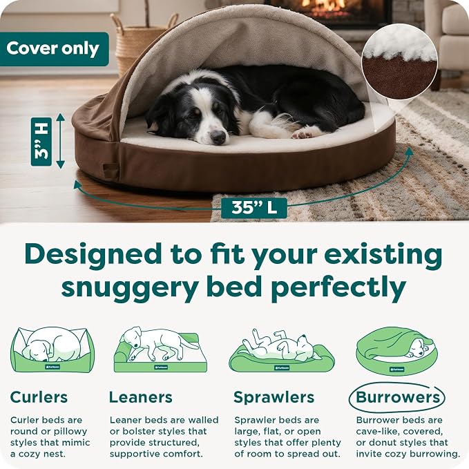 Furhaven Replacement Dog Bed Cover Sherpa & Suede Snuggery, Machine Washable - Espresso, 26-inch
