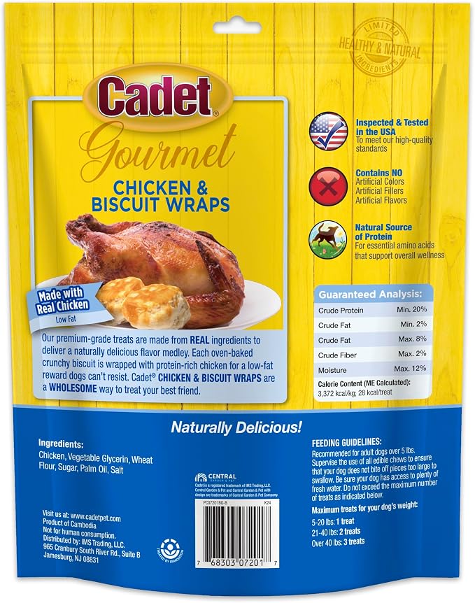 Cadet Gourmet Chicken Wrapped Biscuits Dog Treats, 42 oz | Made with real chicken, dog treats wraps, crunchy healthy dog treats, great for training, for small & large breeds