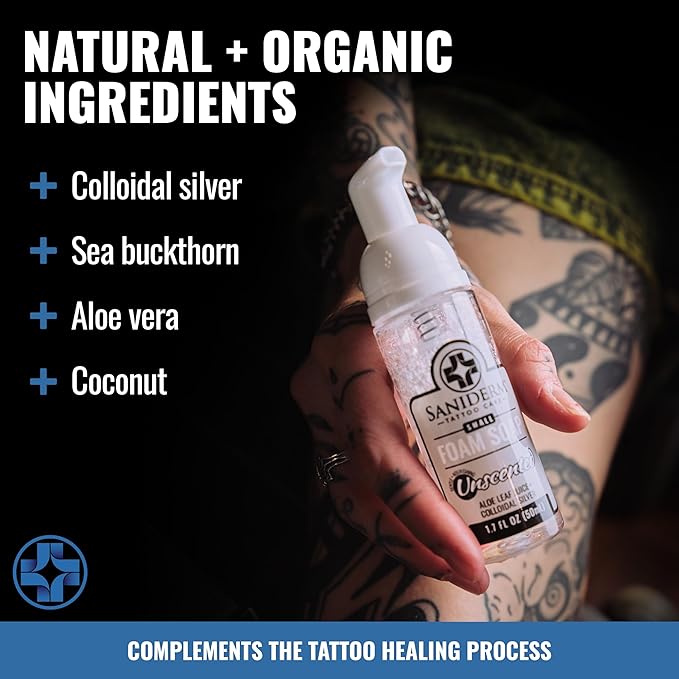 Saniderm Tattoo Recovery Bundle (3 items) – Aftercare Bandage Roll (10.2 in x 2 yd) + Foaming Soap (1.7oz) + Aftercare Balm PLUS+ (0.6 oz)