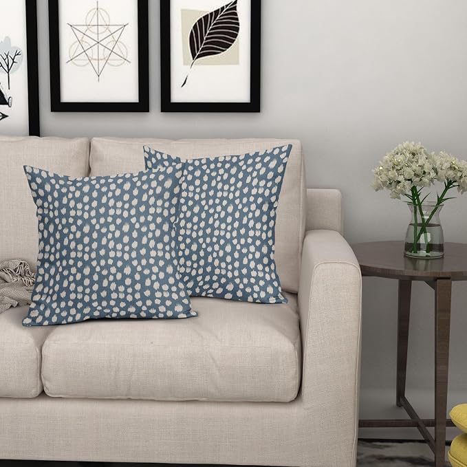 Dusty Blue Cream Pillow Covers 24x24 Set of 2 Boho Design Polka Dot Throw Pillows Modern Brush Strokes Print Decorative Outdoor Pillowcase Square Cushion Cover Linen Pillow Case for Sofa Couch Bed