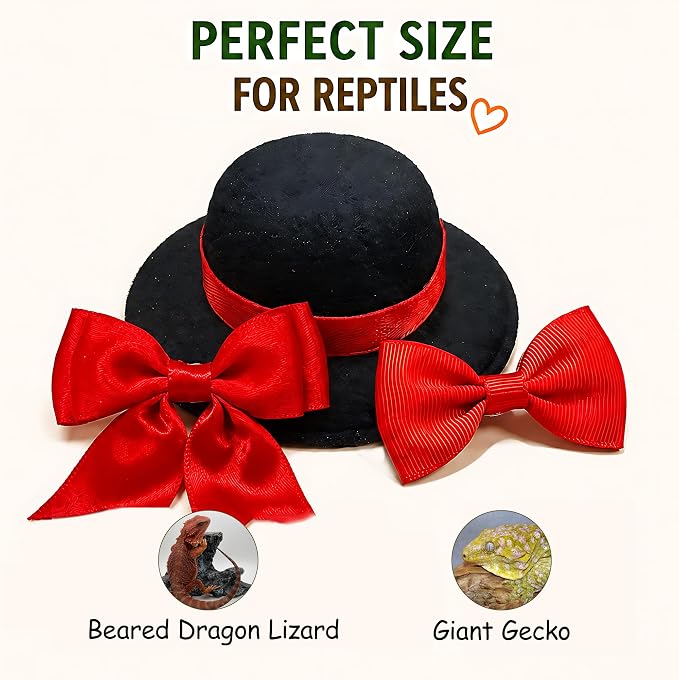 Bearded Dragon Pet Costume Clothes, Elegant 3-Piece Holiday Set | Felt hat and satin bowties with elastic nylon cords ensure secure, comfortable styling at weddings or birthday parties