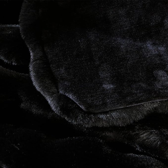 Black Faux Fur Thick Bed Soft Throw Blanket 60X80 for Couch Living Room Fluffy Bubble Faux Rabbit Fur Blanket Warm Bunny Blanket Home Decor 860 GSM