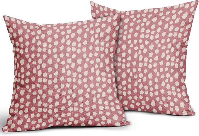 Sweetshow Pink Cream Dots Pillow Covers 20x20 Set of 2 Boho Design Polka Dot Throw Pillows Modern Trendy Print Outdoor Decorative Pillowcase Square Linen Cushion Cases Decor for Sofa Couch Bed