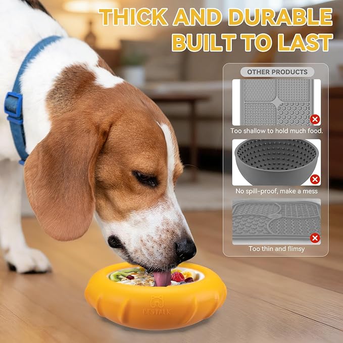 Dog Lick Bowl, Bestalk Wobbly Freeze Bowl Enrichment Feeder for Dogs, Anxiety Relief Lick Mat Puzzle Toy for Distraction, BPA Free Silicone, Dishwasher Safe(Orange,S)
