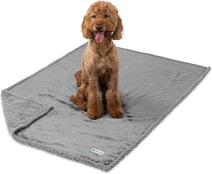 PetAmi Waterproof Dog Blanket for Large Dog Cat Pet, 60x80, Light Grey | 460 GSM Sherpa Fleece Reversible, Pee Proof, Furniture Protector Cover for Couch Sofa Bed Kennel, Washable, Extra Large