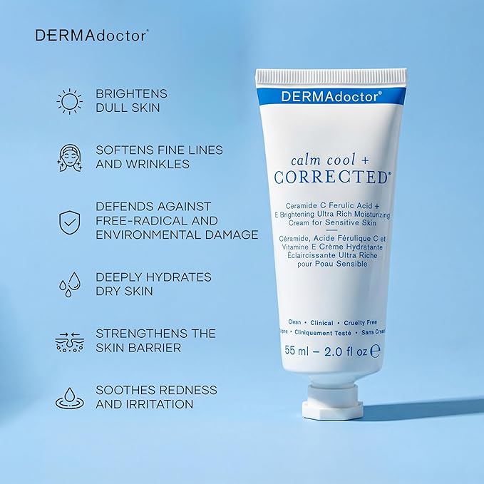 DERMAdoctor Ceramide Serum Skin Barrier Cream, Dermatologist Formulated Vitamin C Face Cream with Ferulic Acid + Vitamin E Oil; Ceramide Moisturizer Skin Barrier Repair for Sensitive Skin - 2.0 oz