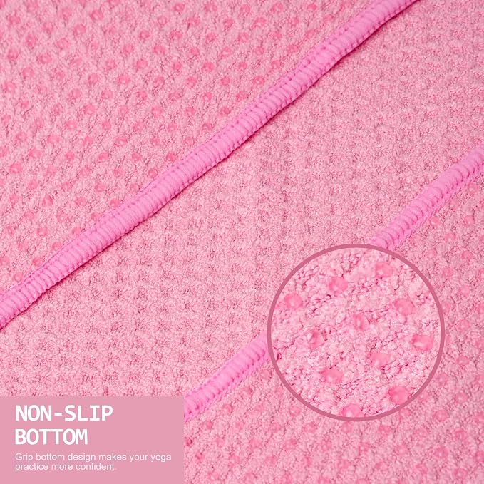Eunzel 2 Pack Hot Yoga Towel, Non-Slip Yoga Mat Towel with Grip Dots Stickyfiber Sweat Absorbent Towel for Hot Yoga, Pilates and Workout 72" x 24", Pink