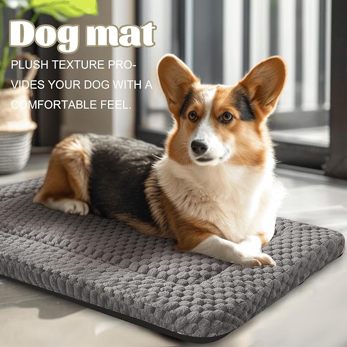 Dog Bed Crate Mat, Soft Durable Washable Anti-Slip Kennel Pad for Dogs & Cats, Reversible (Light Gray, M(30"*20"*1.5"))