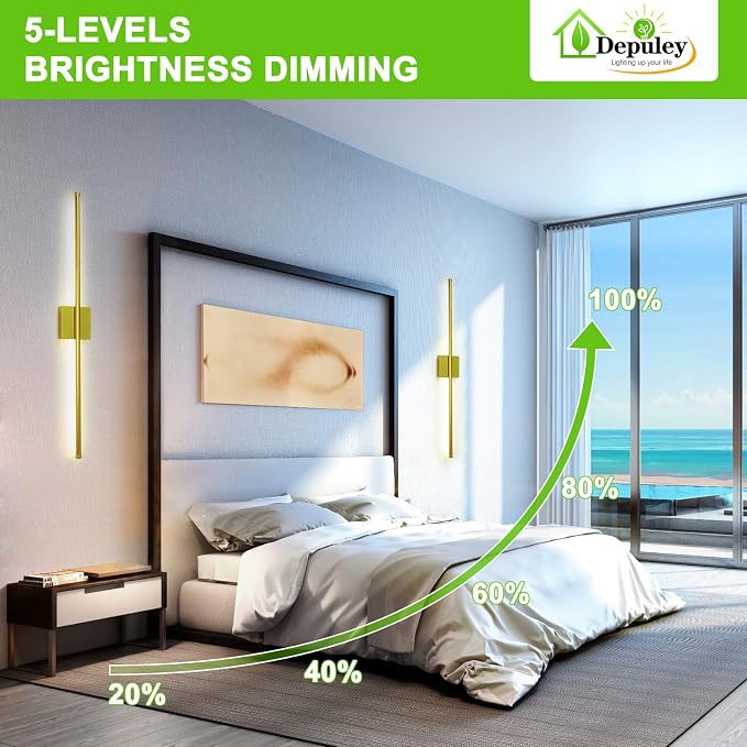 Depuley Battery Operated Wall Sconce: Set of 2 Wireless Wall Lights with Remote for Bedroom - Rechargeable 15 Colors Gold Wall Lamp for Living Room Hallway Home Decor