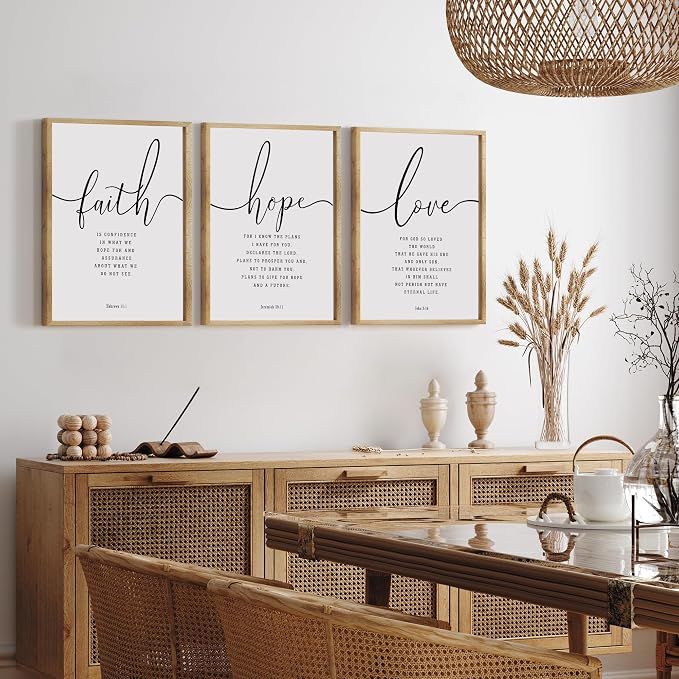Houmury Set of 3 Framed Farmhouse Bible Verses Wall Decor Sign 11”x14” Christian Faith Scripture Wall Art for Home Bedroom Wall Decor (11"x14" Brown)