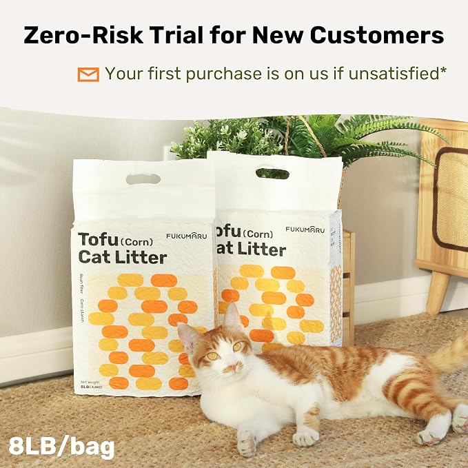 FUKUMARU Tofu Cat Litter, Soybean Fiber & Corn Starch Pellets, 32lb | White Pellets for Easy Spotting, Plant-Based Ingredients, Odor Control, Low Dust, Fast Clumping