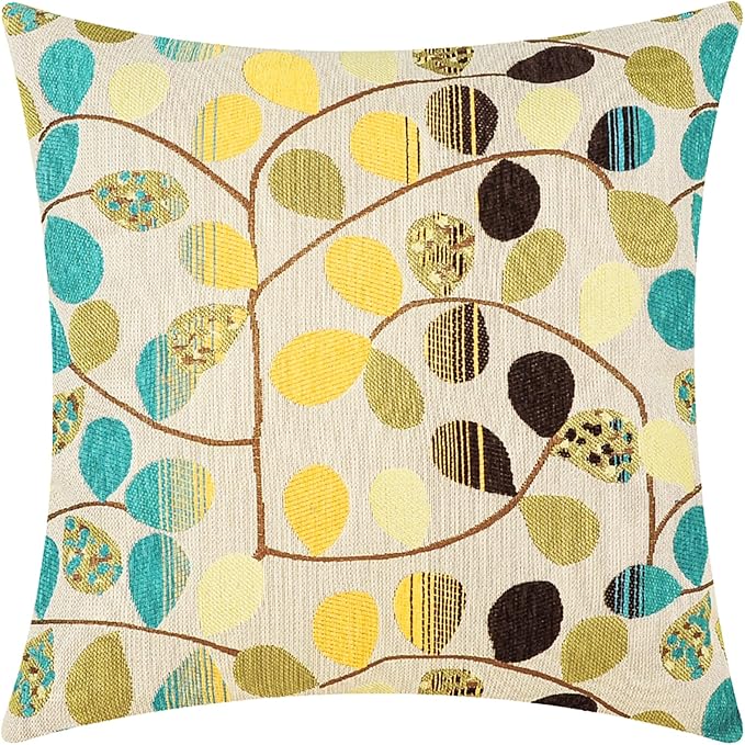 CaliTime Decorative Throw Pillow Covers 16 X 16 Inches Multi Color | Luxury Chenille Cute Leaves Cushion Case Shell for Couch Sofa Bed Living Room Home