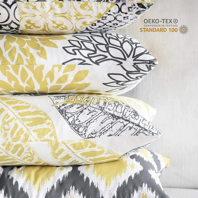 Phantoscope Set of 4 New Living Series Yellow and Grey Decorative Throw Pillow Case Cushion Cover 20 x 20 inches 50 x 50 cm