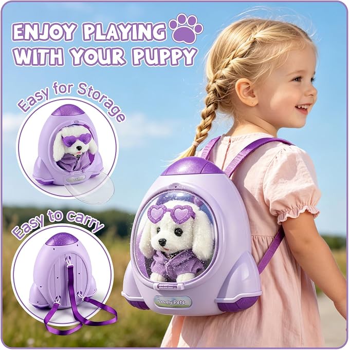 Dog Toys for Kids Girls Age 3-6, Walking&Barking Puppy Toys with Backpack