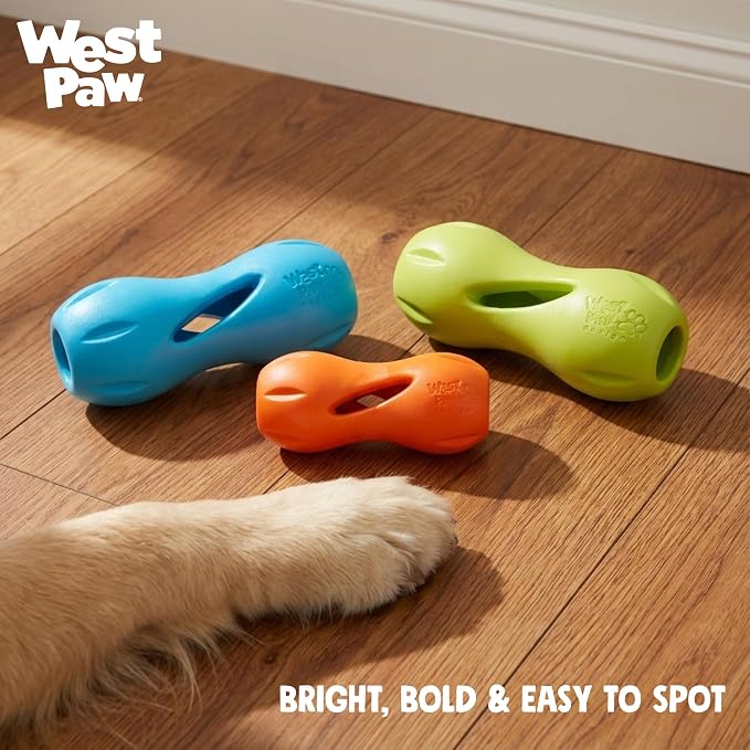 WEST PAW Qwizl Durable Zogoflex Dog Puzzle Toy for Mental Stimulation, and Enrichment - Treat Dispensing for Bully Sticks and Dental Sticks - Dishwasher Safe - Made in USA - Small - Tangerine