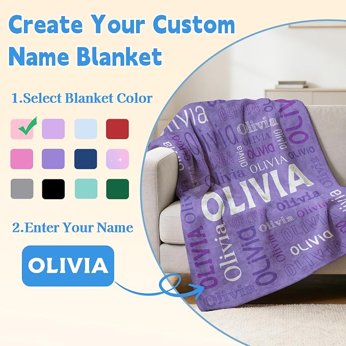Custom Blanket with Name, Personalized Name Blankets for Teen Girls Boys Kids Baby, Customized Flannel Throw Blanket Gifts for Christmas Birthday - Printed in USA