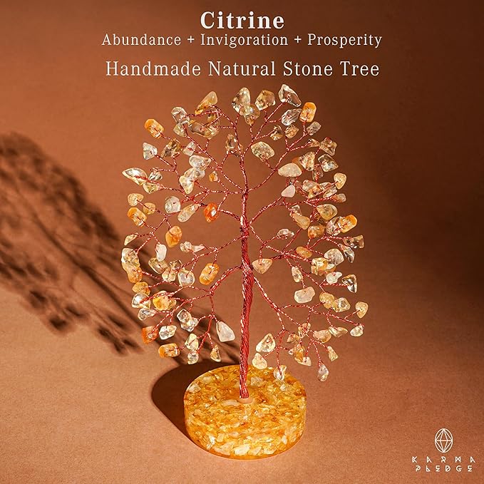 Citrine Crystal Tree of Life Birthday Gifts for Women, Men, Friends, Handmade Chakra Healing Crystals Tree for Home Office Decor, Positivity, Good Luck, Money, Unique Gifts for Her Mom, Sister, Dad