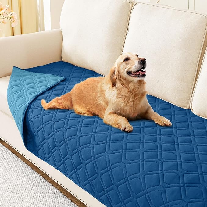 Waterproof Dog Bed Blanket - Soft Pet Blanket & Sofa Cover for Dogs | Reversible Washable Furniture Protector, Couch Covers for Pets (30x70 Inch, Navy Blue/Blue)