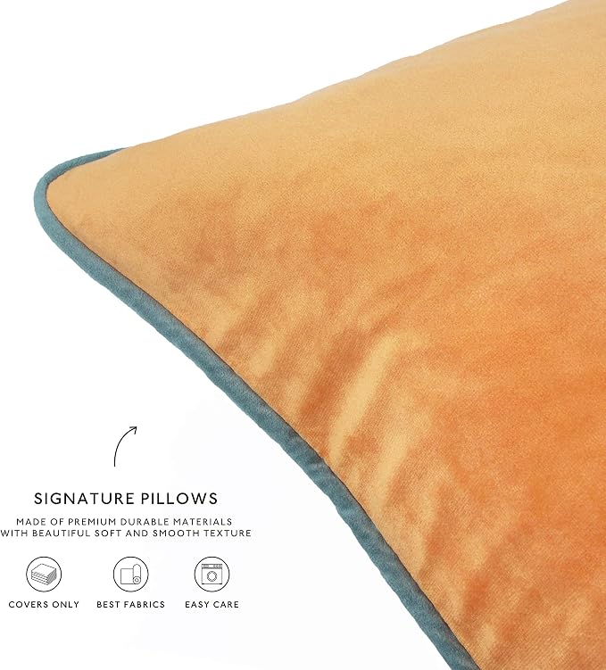 MONDAY MOOSE Decorative Throw Pillow Covers Cushion Cases, Set of 4 Soft Velvet Modern Double-Sided Designs, Mix and Match for Home Decor, Pillow Inserts Not Included (26x26 inch, Orange/Teal)