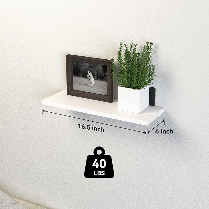 DOLLFIO Floating Shelves, 3 Sets Wall Wooden Shelves for Décor, Mounted Bathroom Shelf Storage, Book Wall, Bedroom, Living Room – White, HM02