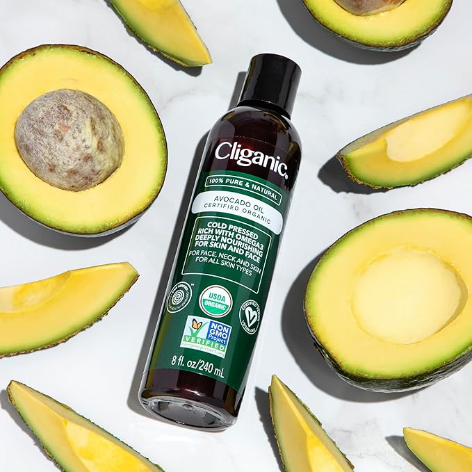 Cliganic Organic Avocado Oil, 100% Pure (8oz) - for Skin & Hair, Nourishing Carrier Oil for Face & Body (Pack of 2)