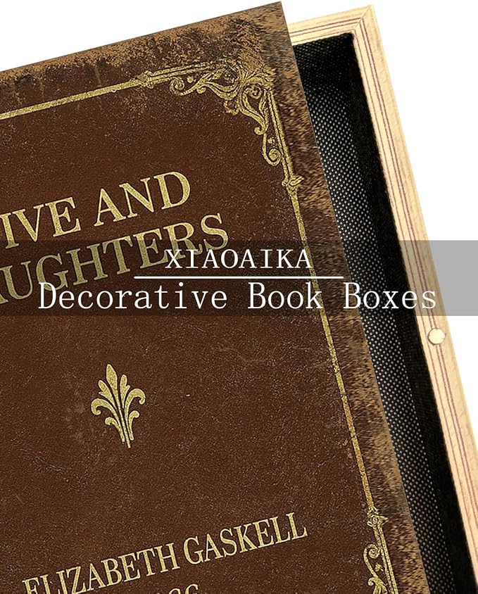 Vintage Faux Leather Decorative Book Box Set of 3 – Wooden Secret Storage Box with Magnetic Closure, Hidden Organizer for Bookshelf, Desk, or Office Decor (Classic Literature)