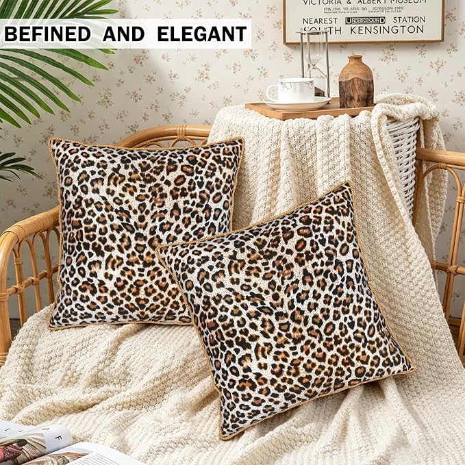 KSLIDS Leopard Print Faux Fur Soft Velvet Throw Pillow Covers Set of 2 Brown Black Cheetah Decorative Pillow Covers 18x18 Inch Animal Pillow Case for Sofa Couch Bedroom Farmhouse Home Decor