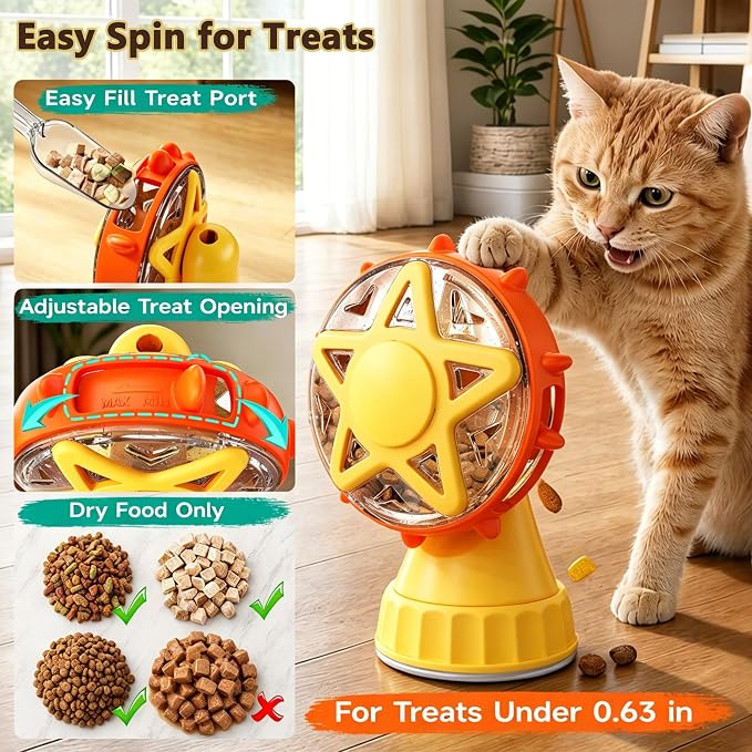 Cat Toys for Indoor Cats，Interactive Cat Toy Kitten Toys Enrichment with Adjustable Cat Food Dispenser, Slow Feeder Puzzle Removable Teaser Wand Toy for Bored Indoor Adult Cats (Orange)