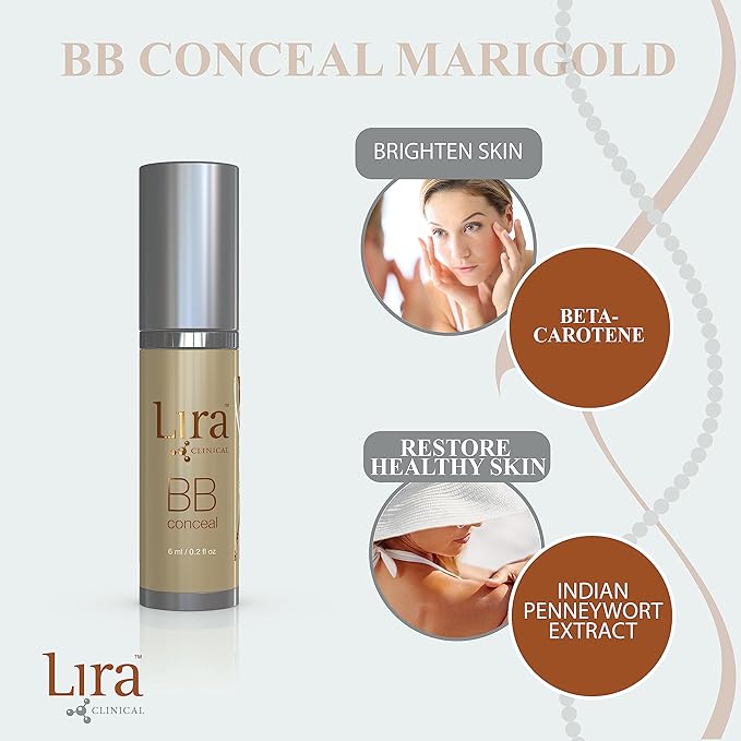 Lira Clinical BB Conceal - Color Corrector & Concealer with Plant Cells & Peptides - Conceal & Correct Dark Spots and Pigment - 0.2 fl oz. (BB Conceal Marigold)
