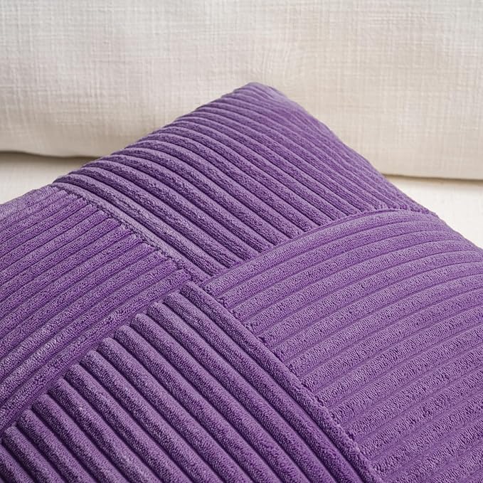 Fancy Homi Purple Lumbar Decorative Throw Pillow Covers 22x14 Inch for Living Room Couch Bed, Farmhouse Boho Home Decor, Soft Striped Corduroy Rectangle Accent Cushion Case 35x55 cm