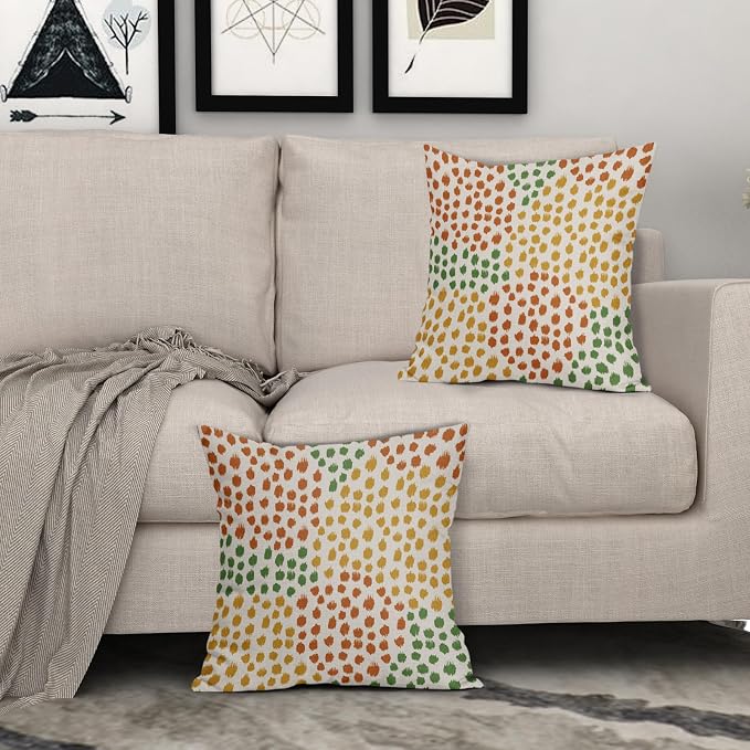 Orange Yellow Green Pillow Covers 20x20 Set of 2 Fall Colored Art Dot Decorative Throw Pillows Trendy Print Outdoor Pillowcase Holiday Seasonal Cushion Cover Linen Pillow Case Decor for Sofa Couch Bed