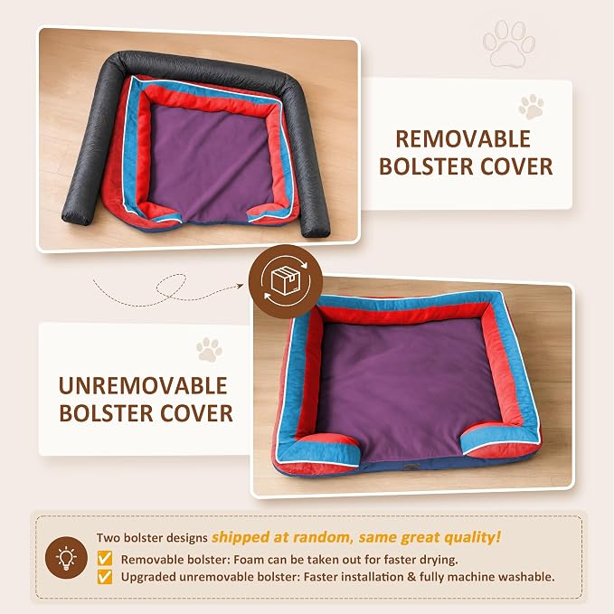 Comfort Expression Orthopedic Dog Bed for Extra Large Dogs with Bolster | Waterproof Dog Couch Bed with Washable Cover & Non-Slip Bottom, Supportive Egg Crate Foam XL Pet Bed, 42x30 Inch