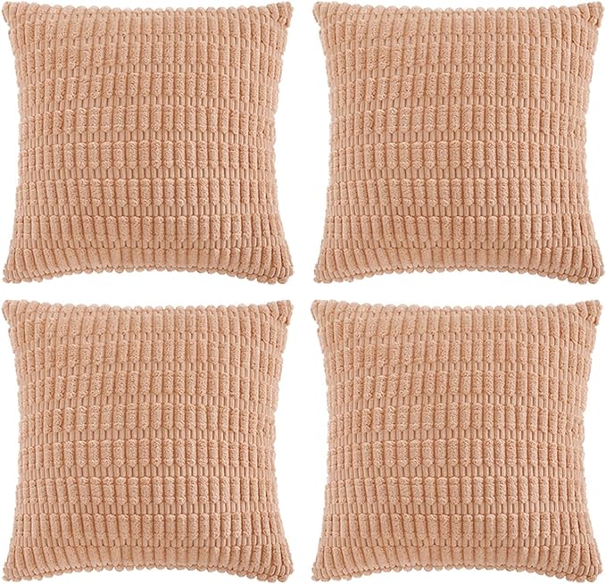 Fancy Homi 4 Packs Decorative Throw Pillow Covers for Living Room Couch Bed, Modern Farmhouse Boho Home Décor Accent Cushion Case, 18" x 18", Peach