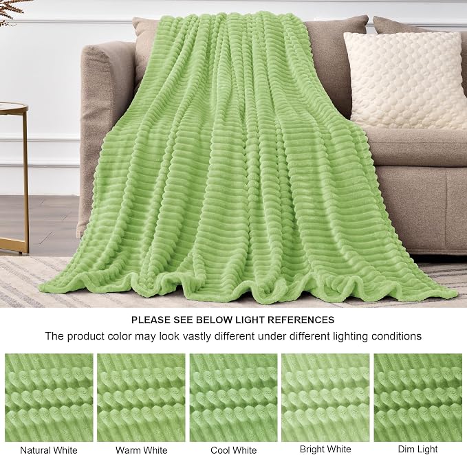BEDELITE 3D Ribbed Jacquard Green Blankets Queen Size for Bed, 90x90 Inch | Soft Warm Decorative Fluffy Blanket, Cozy Fuzzy Lightweight Plush Fleece Throw Blankets for Bed, Room Decor, Gift for Women