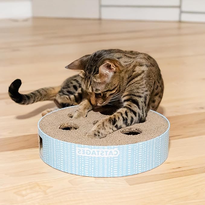 Catstages Scratch N' Hunt Interactive Cat Puzzle Toy with Scratcher, 11" | 7 Hunting Holes, 3 Balls, Corrugated Scratching Pad for Nail Care, Engages Hunting Instincts, Enrichment for Cats & Kittens