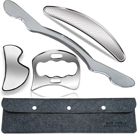 Muscle Scraper Tool Set, Stainless Steel IASTM Tools,Scraping Tool Physical Therapy Massage Kit with Storage Case(4pcs)