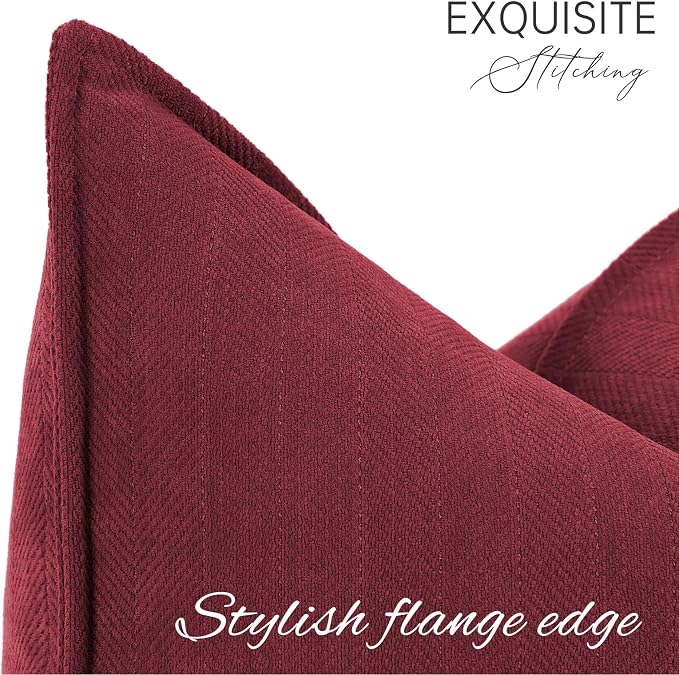 Burgundy Pillow Covers 22x22 Set of 2 Chenille Throw Pillow Covers with Elegant Design Soft and Luxurious Decorative Throw Pillows for Couch, Bed, and Home Decor