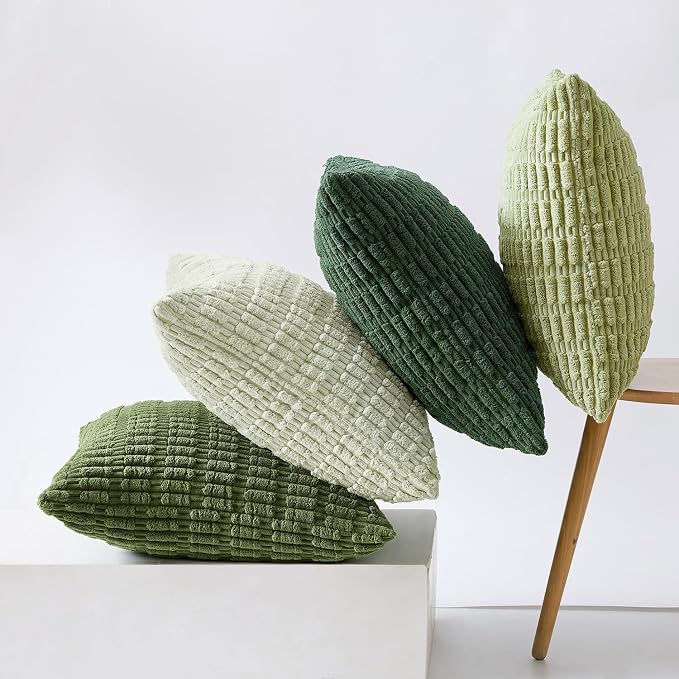 MIULEE Pack of 4 Decorative Throw Pillow Covers 20x20 Inch Forest Green | Neutral Rustic Farmhouse Boho Soft Striped Pillow Covers,Home Decor for Sofa,Living Room,Couch,Bed