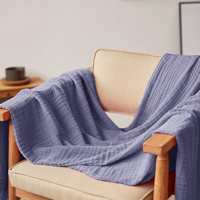 Simple&Opulence Cotton Muslin Throw Blanket for Bed, Couch, Knit Woven Gauze Blanket with Tassels, Soft Lightweight Cozy Pre-Washed Breathable Farmhouse Decoration for All-Season (Lavender)
